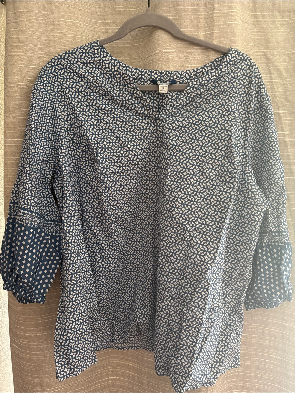 Blue and White Printed Women's Blouse 100% Cotton